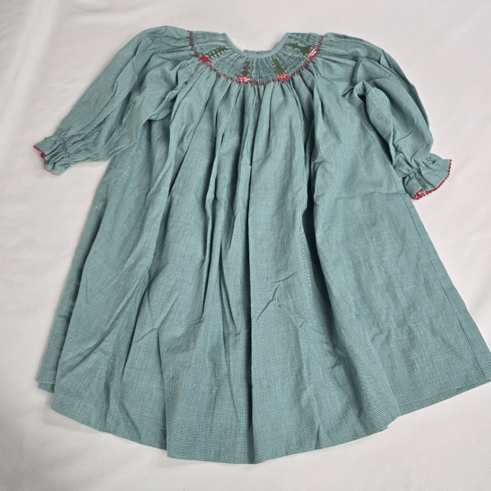 Amanda Remembered Christmas Tree Smocked Heirloom Bishop Dress